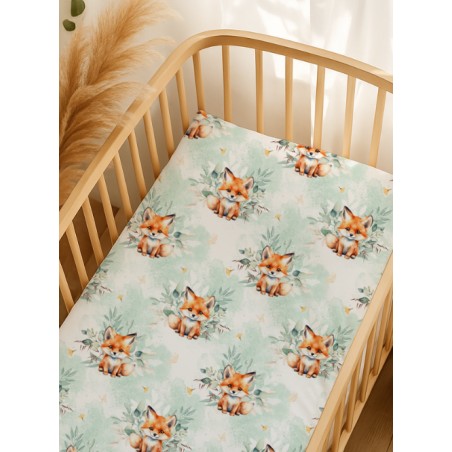 Tissu imprimé “Petit Renard Vert D'eau” – aquarelle - Certifié Oeko-Tex®