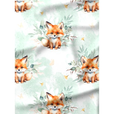Tissu imprimé “Petit Renard Vert D'eau” – aquarelle - Certifié Oeko-Tex®