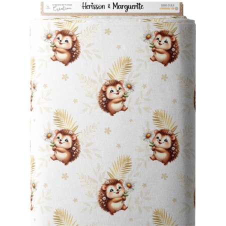 Tissu imprimé “Hérisson Et Marguerite” – aquarelle - Certifié Oeko-Tex®