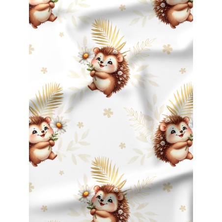 Tissu imprimé “Hérisson Et Marguerite” – aquarelle - Certifié Oeko-Tex®