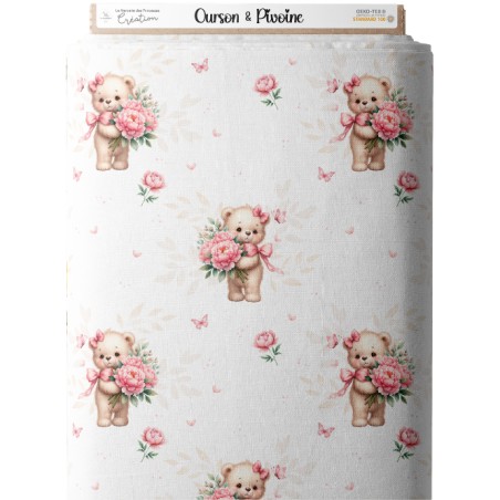 Tissu imprimé “Pivoine et Marguerite” – aquarelle - Certifié Oeko-Tex®