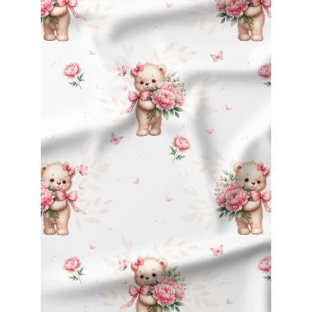 Tissu imprimé “Pivoine et Marguerite” – aquarelle - Certifié Oeko-Tex®