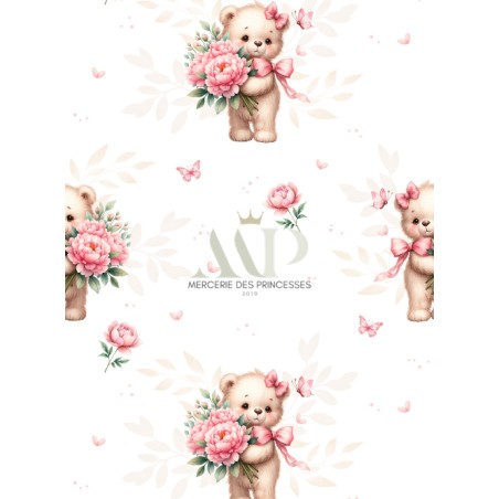 Tissu imprimé “Pivoine et Marguerite” – aquarelle - Certifié Oeko-Tex®