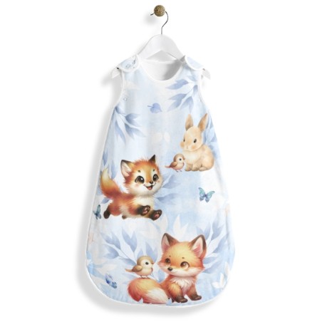 Coupon gigoteuse renard bleu – tissu coton Oeko-Tex – kit couture facile, cadeau naissance, couture DIY