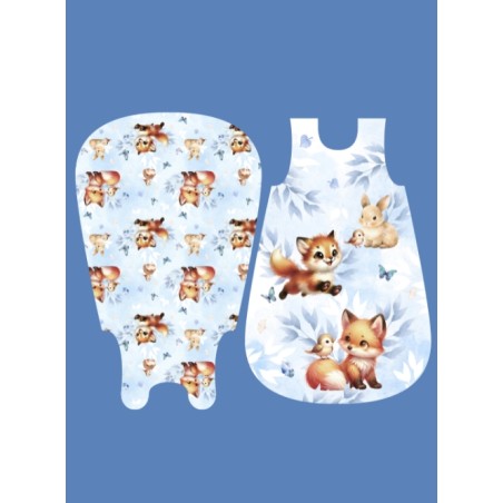 Coupon gigoteuse renard bleu – tissu coton Oeko-Tex – kit couture facile, cadeau naissance, couture DIY