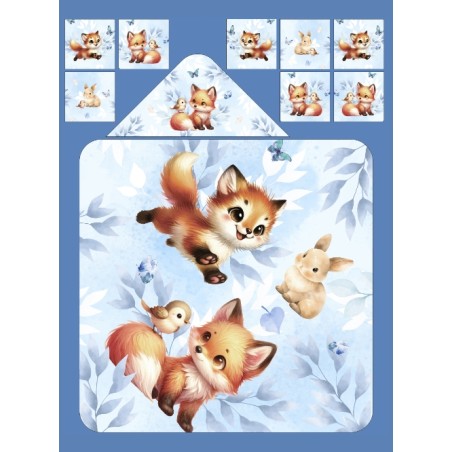 Coupon cape de bain Renard bleu + 8 lingettes lavables – Oeko-Tex – kit couture facile, cadeau naissance