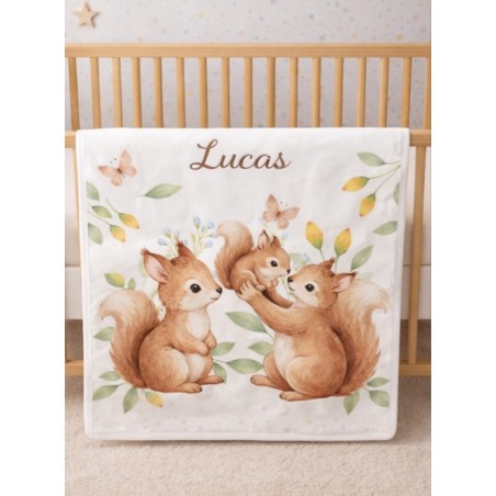 Coupon couverture Famille d'écureuil, Instants de la Forêt – Oeko-Tex – 75x100, 100x150 ou 150x200 cm – couture facile