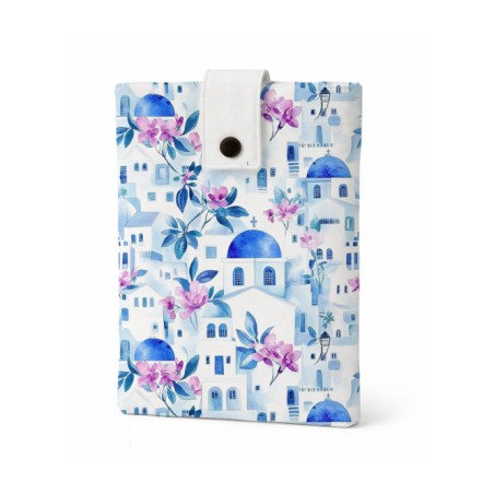 Tissu imprimé  - motif paysage Santorin - Certifié Oeko-Tex®