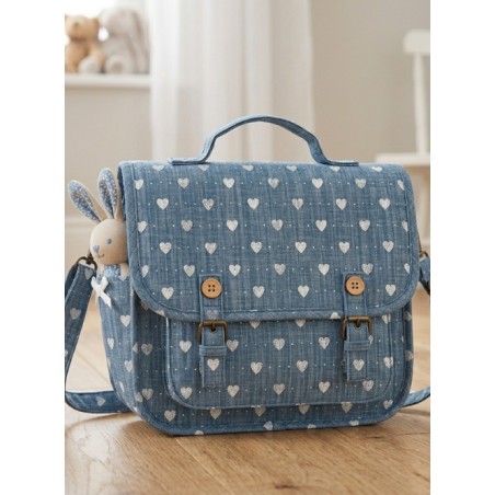 Tissu imprimé  - motif Jeans Denin Coeurs - Certifié Oeko-Tex®