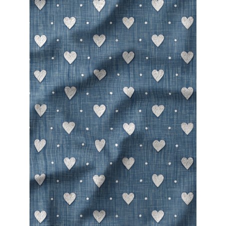Tissu imprimé  - motif Jeans Denin Coeurs - Certifié Oeko-Tex®