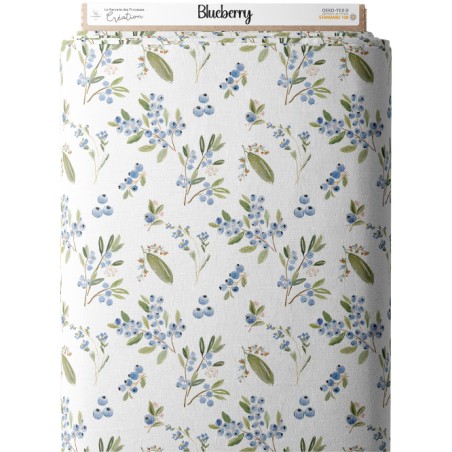Tissu coton imprimé fruit Blueberry- Certifié Oeko-Tex®