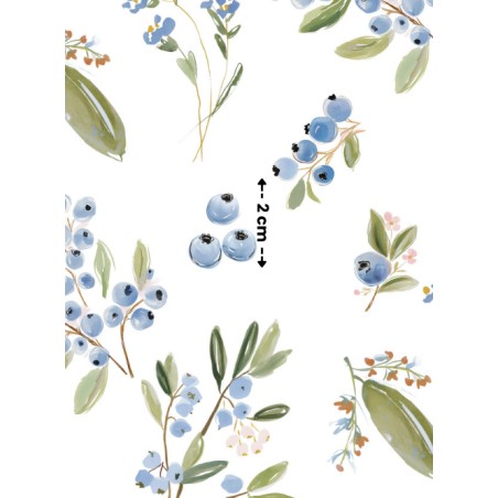 Tissu coton imprimé fruit Blueberry- Certifié Oeko-Tex®