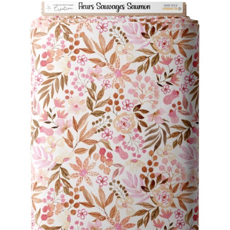 Tissu coton imprimé Fleurs Sauvages Saumon - Certifié Oeko-Tex®