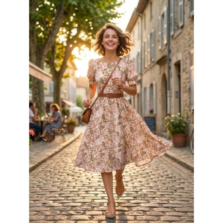 Tissu coton imprimé Fleurs Sauvages Saumon - Certifié Oeko-Tex®