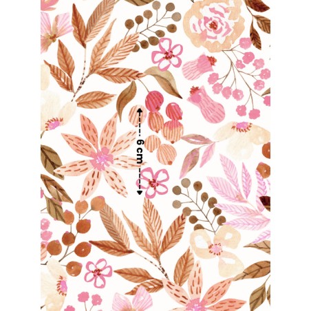 Tissu coton imprimé Fleurs Sauvages Saumon - Certifié Oeko-Tex®