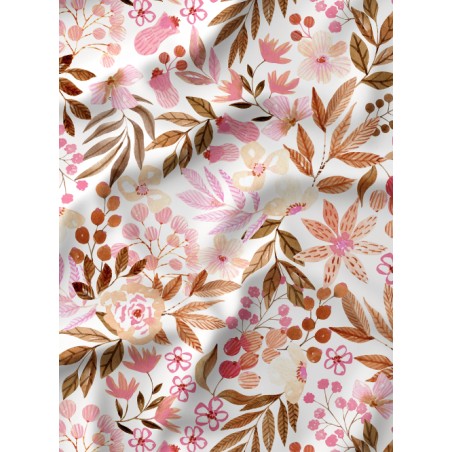 Tissu coton imprimé Fleurs Sauvages Saumon - Certifié Oeko-Tex®