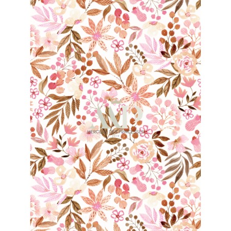 Tissu coton imprimé Fleurs Sauvages Saumon - Certifié Oeko-Tex®