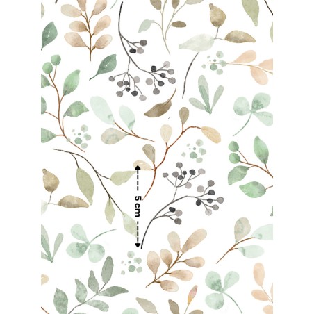Tissu coton imprimé Feuille Verte Aquarelle - Certifié Oeko-Tex®