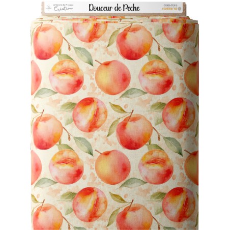 Tissu coton imprimé fruit Douceur De Pêche - Certifié Oeko-Tex®