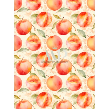 Tissu coton imprimé fruit Douceur De Pêche - Certifié Oeko-Tex®