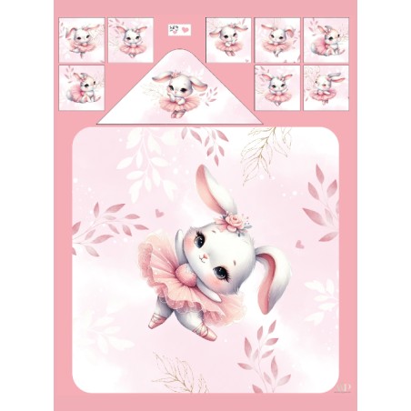 Coupon cape de bain Ballerine Bunny + 8 lingettes lavables – Oeko-Tex – kit couture facile, cadeau naissance