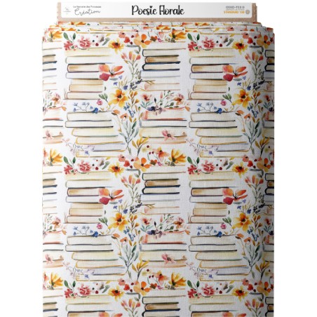 Tissu Poésie Florale Livres Fleuris Aquarelle – Motif Bibliothèque Poétique - Certifié Oeko-Tex®