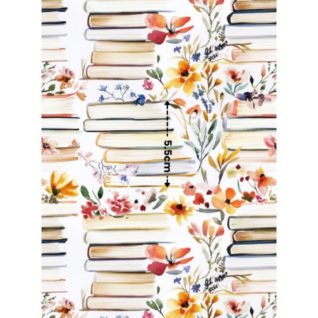 Tissu Poésie Florale Livres Fleuris Aquarelle – Motif Bibliothèque Poétique - Certifié Oeko-Tex®