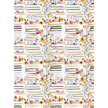 Tissu Poésie Florale Livres Fleuris Aquarelle – Motif Bibliothèque Poétique - Certifié Oeko-Tex®