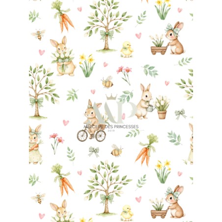 Tissu coton imprimé Le Jardin Des Lapins - Certifié Oeko-Tex®