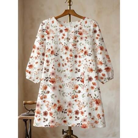 Tissu coton imprimé Fleurs Terracotta - Certifié Oeko-Tex®