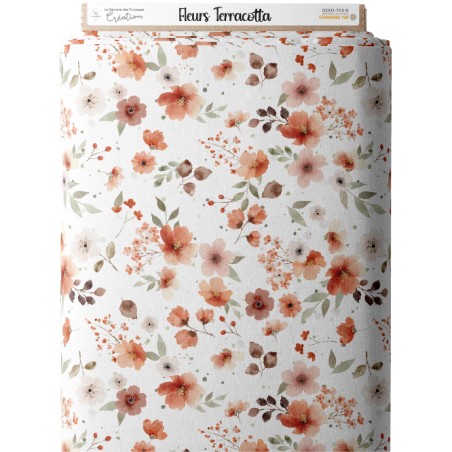 Tissu coton imprimé Fleurs Terracotta - Certifié Oeko-Tex®