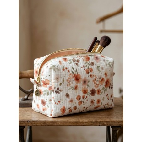 Tissu coton imprimé Fleurs Terracotta - Certifié Oeko-Tex®