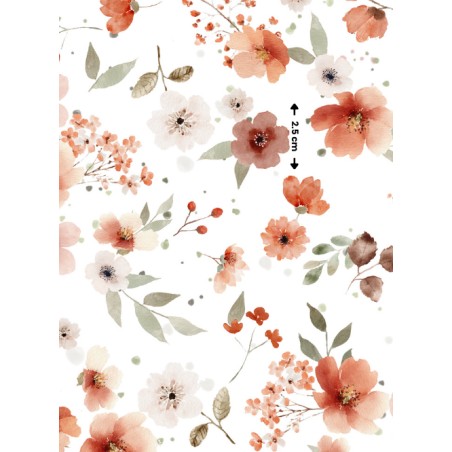 Tissu coton imprimé Fleurs Terracotta - Certifié Oeko-Tex®