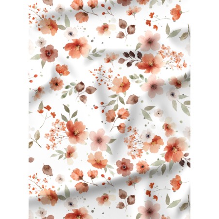Tissu coton imprimé Fleurs Terracotta - Certifié Oeko-Tex®