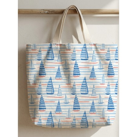 Tissu Brise Marine – Voiliers Aquarelle Rayures Bleues – Certifié Oeko-Tex®