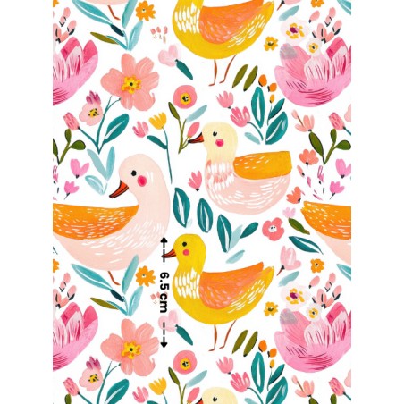 Tissu Canards en Fleurs – Motif Canards et Fleurs Aquarelle – Certifié Oeko-Tex®