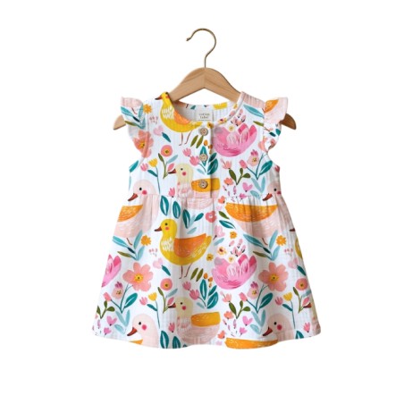 Tissu Canards en Fleurs – Motif Canards et Fleurs Aquarelle – Certifié Oeko-Tex®