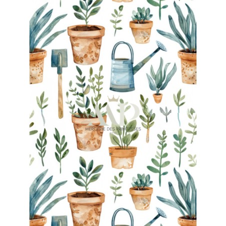 Tissu coton imprimé Jardinage - Certifié Oeko-Tex®