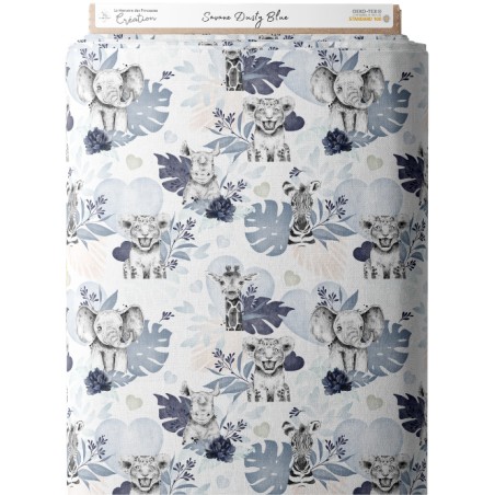 Tissu coton imprimé pour enfants Savane Dusty Blue - Certifié Oeko-Tex®