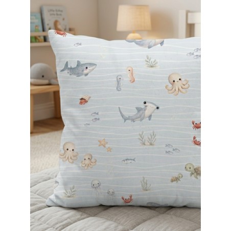 Tissu Douceur Sous-Marine – Motif Océan Enfantin Aquarelle (Animaux Marins) – Certifié Oeko-Tex®