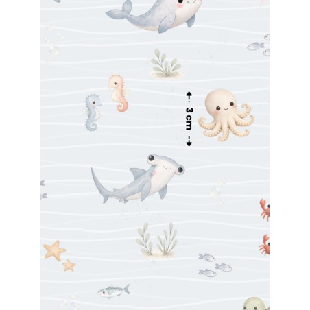 Tissu Douceur Sous-Marine – Motif Océan Enfantin Aquarelle (Animaux Marins) – Certifié Oeko-Tex®