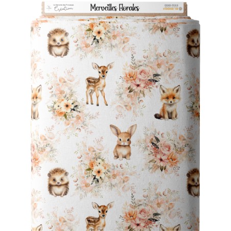 Tissu Merveilles Florales – Motif Animaux De La Forêt et Fleurs Aquarelle – Certifié Oeko-Tex®