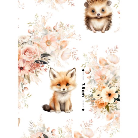 Tissu Merveilles Florales – Motif Animaux De La Forêt et Fleurs Aquarelle – Certifié Oeko-Tex®