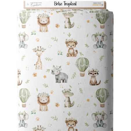 Tissu Brise Tropical – Motif Animaux De La Jungle Aquarelle – Certifié Oeko-Tex®