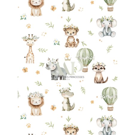 Tissu Brise Tropical – Motif Animaux De La Jungle Aquarelle – Certifié Oeko-Tex®