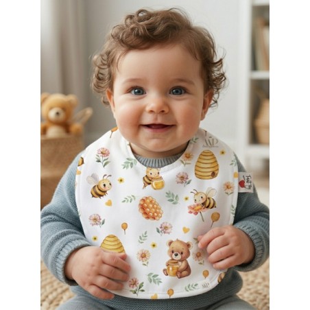 Panneau Bavoir Bébé Miel, abeille et ourson – pour Bavoir Bébé 3 à 12 mois – Tissu coton Oeko-Tex® a réaliser soi-même