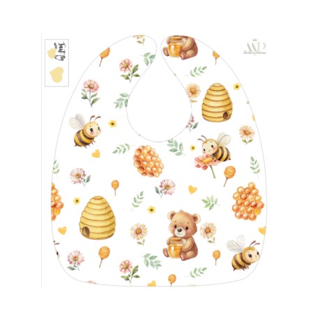 Panneau Bavoir Bébé Miel, abeille et ourson – pour Bavoir Bébé 3 à 12 mois – Tissu coton Oeko-Tex® a réaliser soi-même