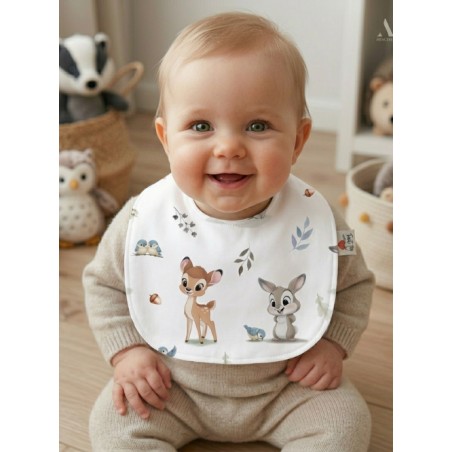 Panneau Bavoir Bébé Lapin et Biche Bleu – pour Bavoir Bébé 3 à 12 mois – Tissu coton Oeko-Tex® a réaliser soi-même