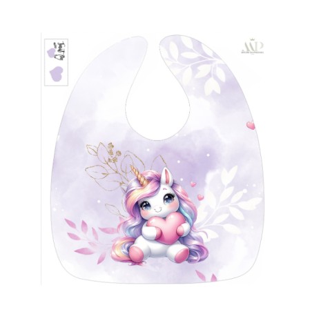 Panneau Bavoir Bébé Licorne Parme – pour Bavoir Bébé 3 à 12 mois – Tissu coton Oeko-Tex® a réaliser soi-même