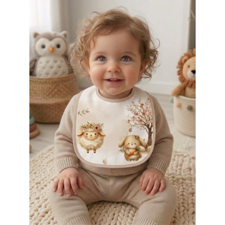 Panneau Bavoir Bébé Lapin et mouton – pour Bavoir Bébé 3 à 12 mois – Tissu coton Oeko-Tex® a réaliser soi-même